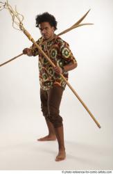 Man Adult Average Black Fighting with spear Standing poses Coat